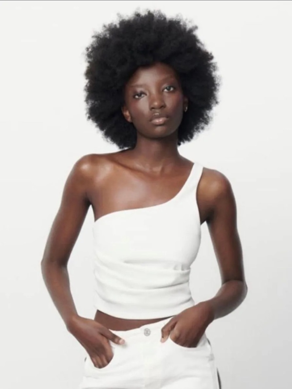 Zara One-Shoulder White Tank Top